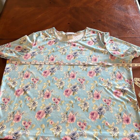 Blair 2XL Blue Floral Print Knit Top Vintage Short Sleeves - Picture 8 of 9